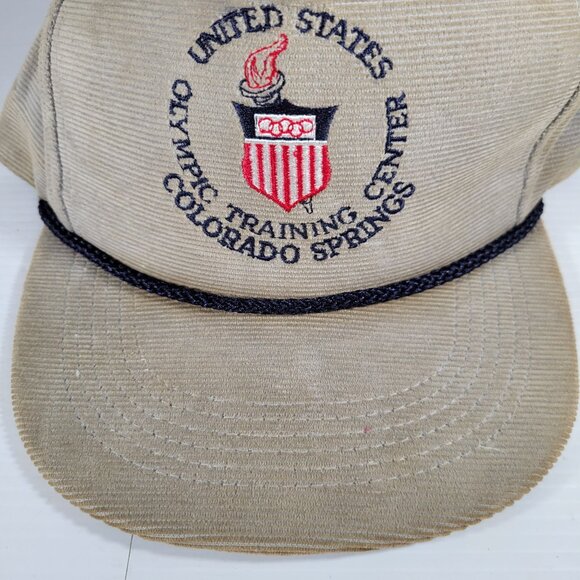 Vintage US Olympic Training Center Corduroy Cap Snapback Hat MADE IN USA Tan Bei - Picture 4 of 10